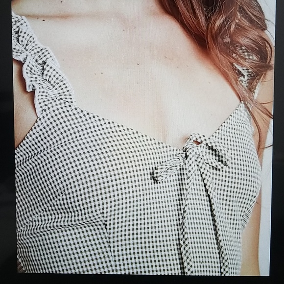 Olive Gingham Strap Tie Dress - Picture 6 of 7